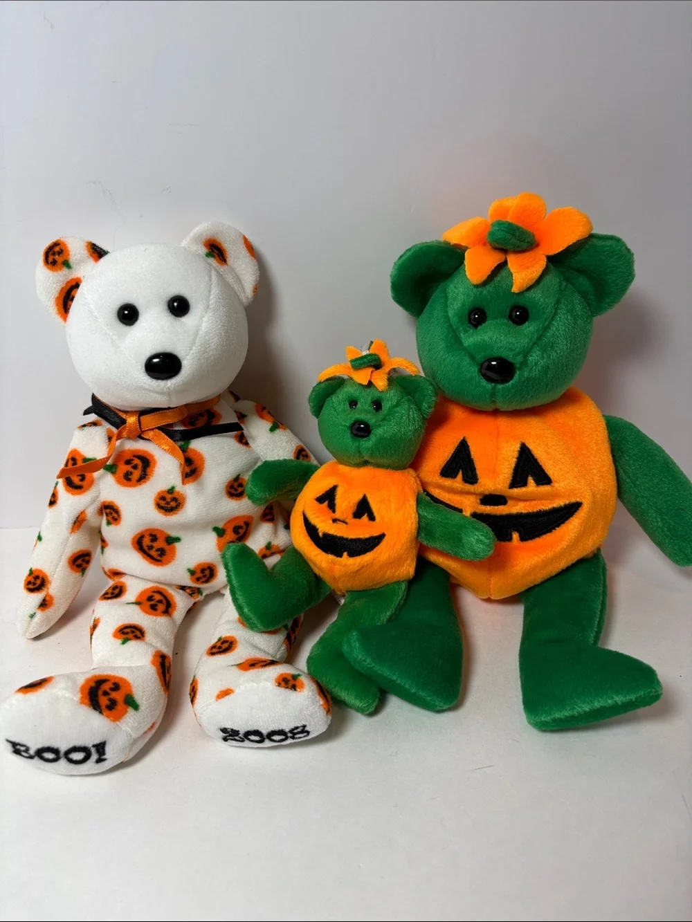 Ty Halloween Pumpkin Plush Bears - Orange & Green & White